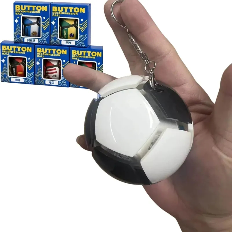 2026 Soccer Flag Soccer Fidget Ball Keychain, 12-Sided Mechanical Clicking Sensory Stress Ball for Adults, Squeeze Stress Relief Balls, Football Key Chain for Keys & Backpack(12 Nation)