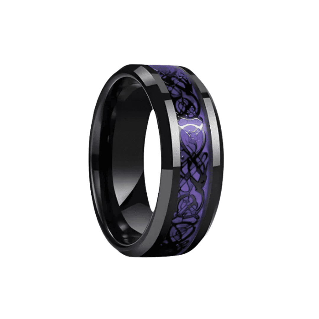 Gothic Black Plated Couple Ring Set Big Heart Red Zircon Women Ring Red Dragon Pattern Tungsten Men Band Lover Matching Jewelry