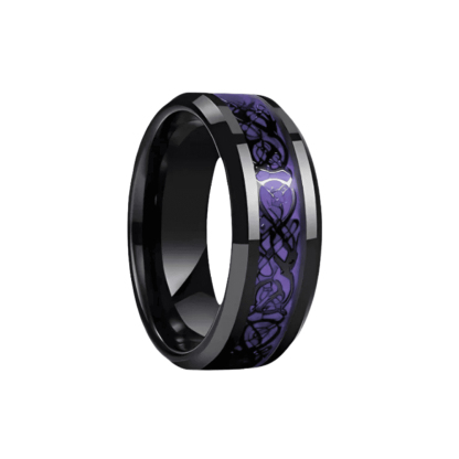 Gothic Black Plated Couple Ring Set Big Heart Red Zircon Women Ring Red Dragon Pattern Tungsten Men Band Lover Matching Jewelry