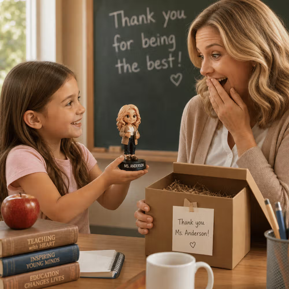 Custom 3D Figure from Photo with Engraved Text Base – Unique Wedding, Anniversary, Birthday Gift