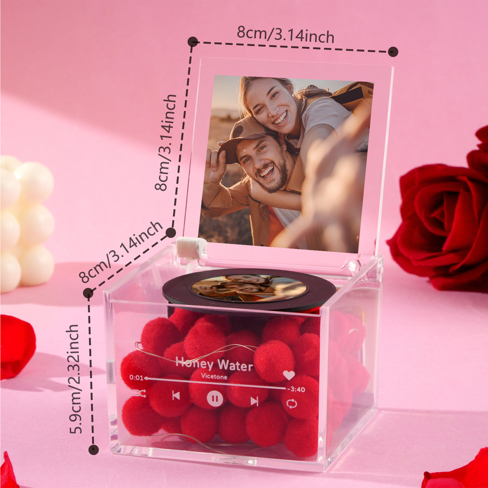 Mini Music Record Player Custom Photo with Light Personalized Music Acrylic Box For Couple