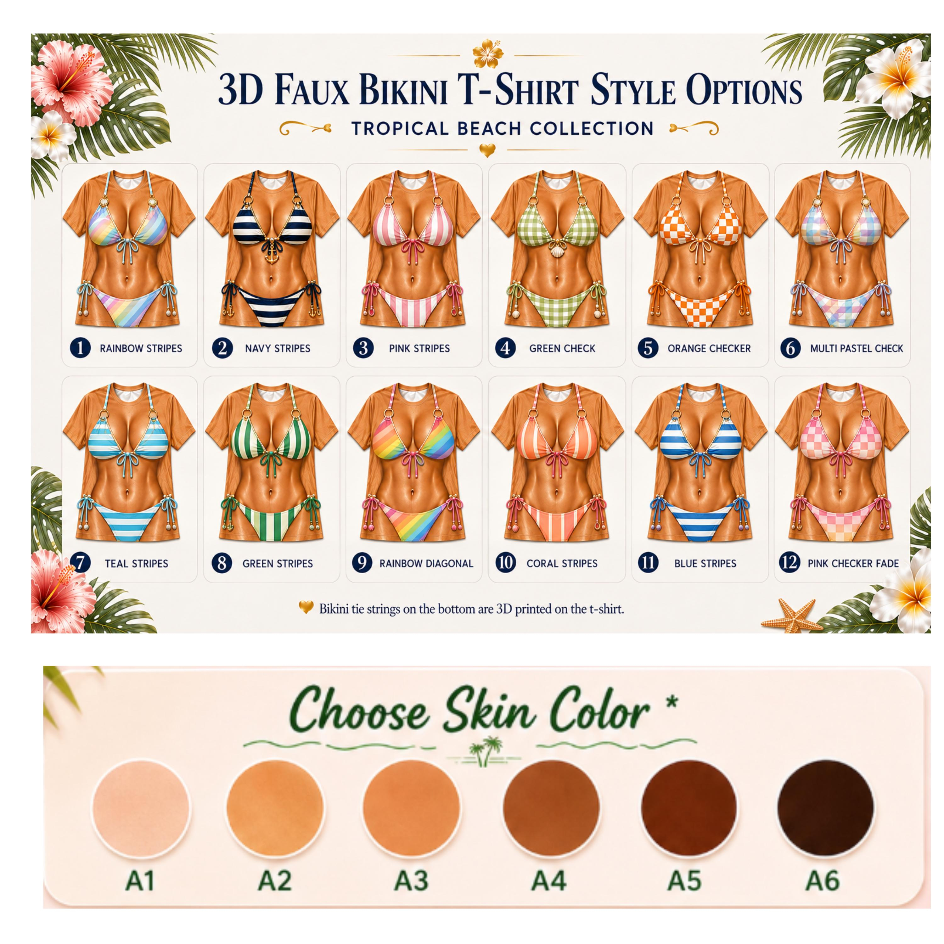Funny Bikini Body Shirt for Women, Faux Swimsuit 3D Beach T-Shirt, Custom Skin Tone Pool Party Tee, Girls Trip Vacation Gift