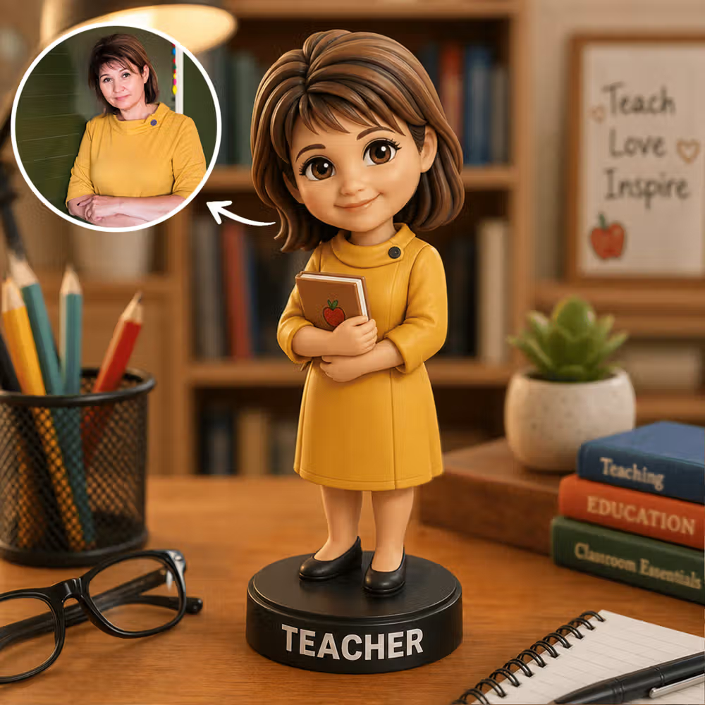 Personalized 3D Teacher Photo Figurine Ornament with Base and Text Desk Decoration Teachers' Day Back To School Birthday Gift for Teacher New Student