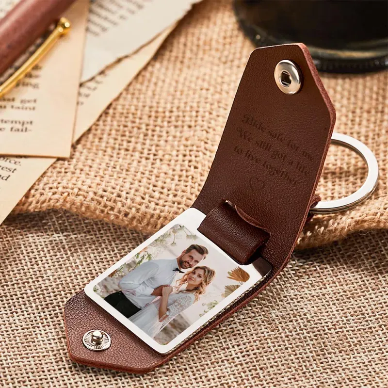Father's Day Gifts Personalized Photo and Calendar Leather Keychain with Custom Text Valentine's Day Gifts for Him