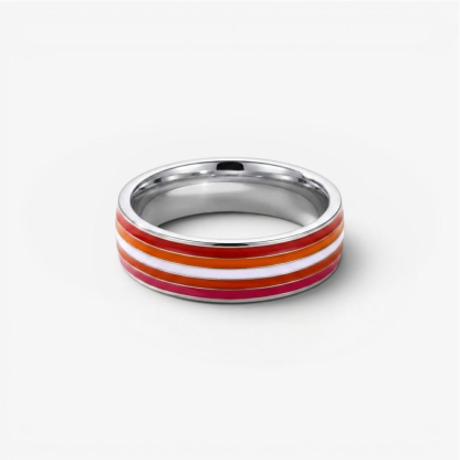 ColorPulse Stainless Steel Rainbow Enamel Band Ring, Classic Three Color Stripes Polished Comfort Fit Wedding Band Statement Jewelry Gift for Men Women