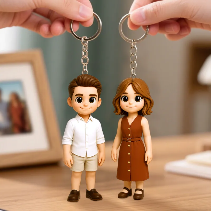 Custom 3D Mini Figure Keychain Figure from Your Photo Personalized Mini Doll Couple Gift Idea