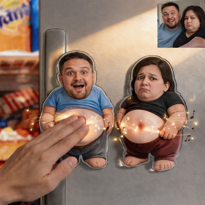Personalized Squishy Photo&Music Fridge Magnet – Custom Photo Character Squeeze Belly Magnet with Built-in Sound, Funny Gift for Family & Couples