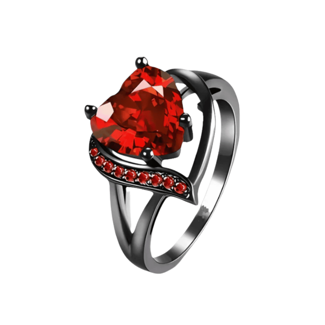 Gothic Black Plated Couple Ring Set Big Heart Red Zircon Women Ring Red Dragon Pattern Tungsten Men Band Lover Matching Jewelry