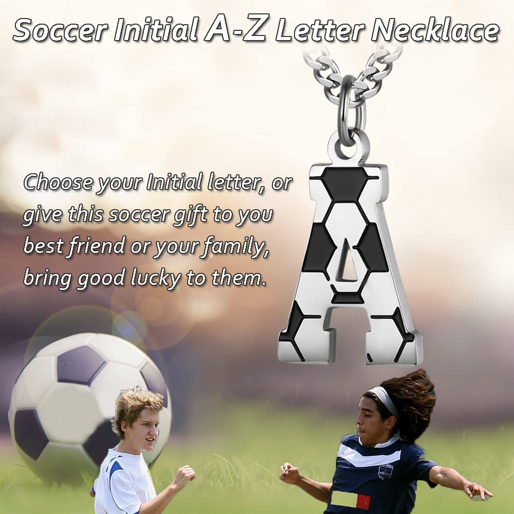 Initial A-Z Letter Soccer Necklace for Men - Charm Pendant With Stainless Steel