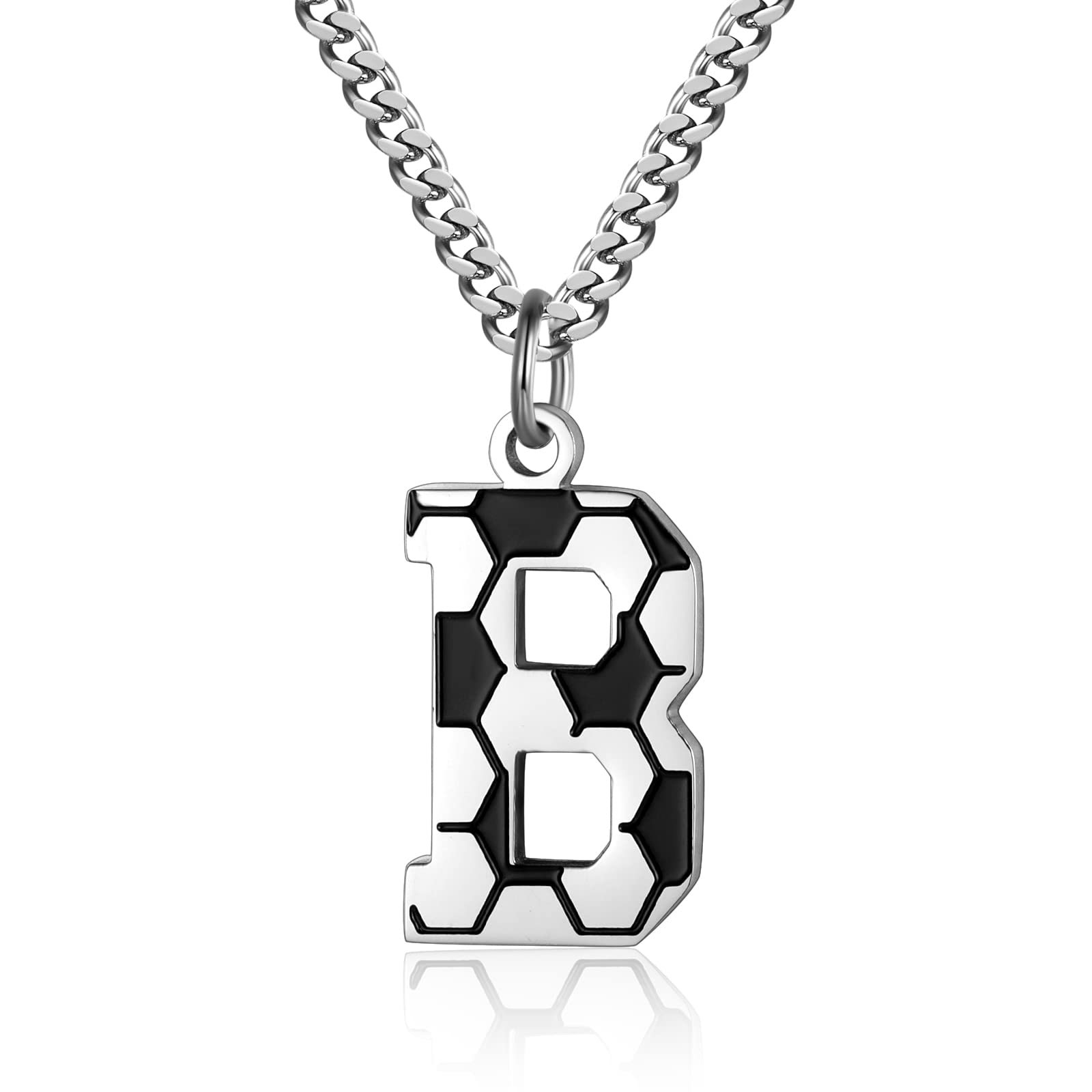 Initial A-Z Letter Soccer Necklace for Men - Charm Pendant With Stainless Steel