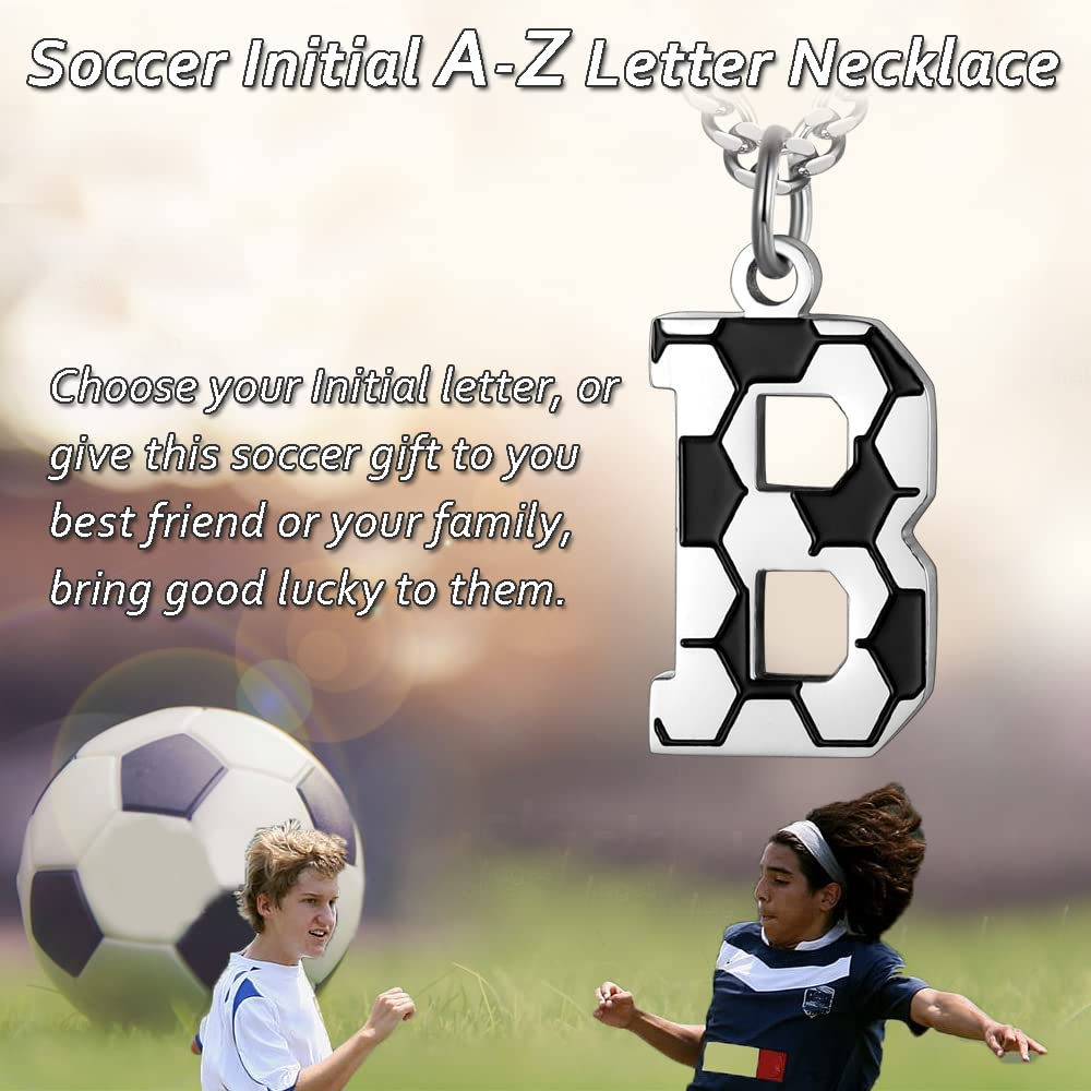 Initial A-Z Letter Soccer Necklace for Men - Charm Pendant With Stainless Steel