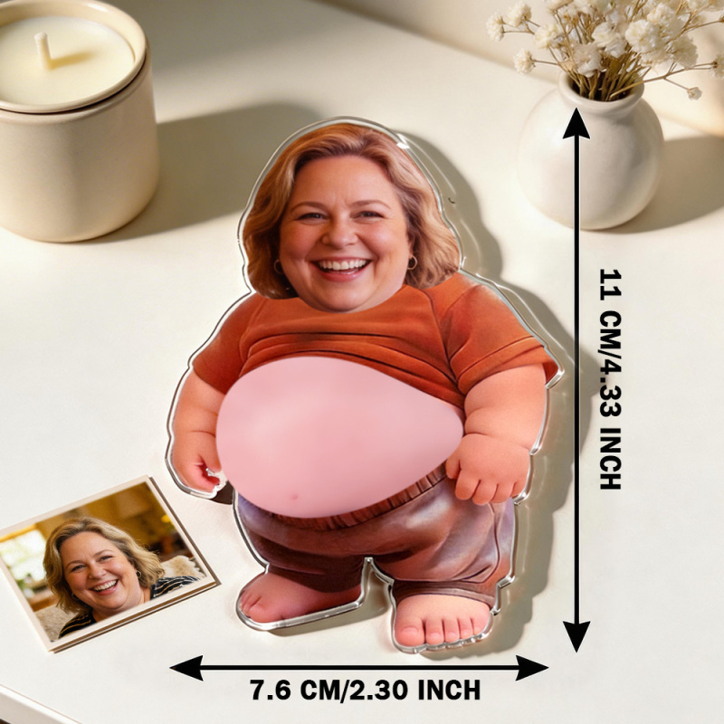 Custom Face Squishy Belly Anti-collision Acrylic Fridge Magnet – Personalized Photo Fridge Magnet with Soft Squeeze Belly, Cute Funny Gift for Couples & Friends