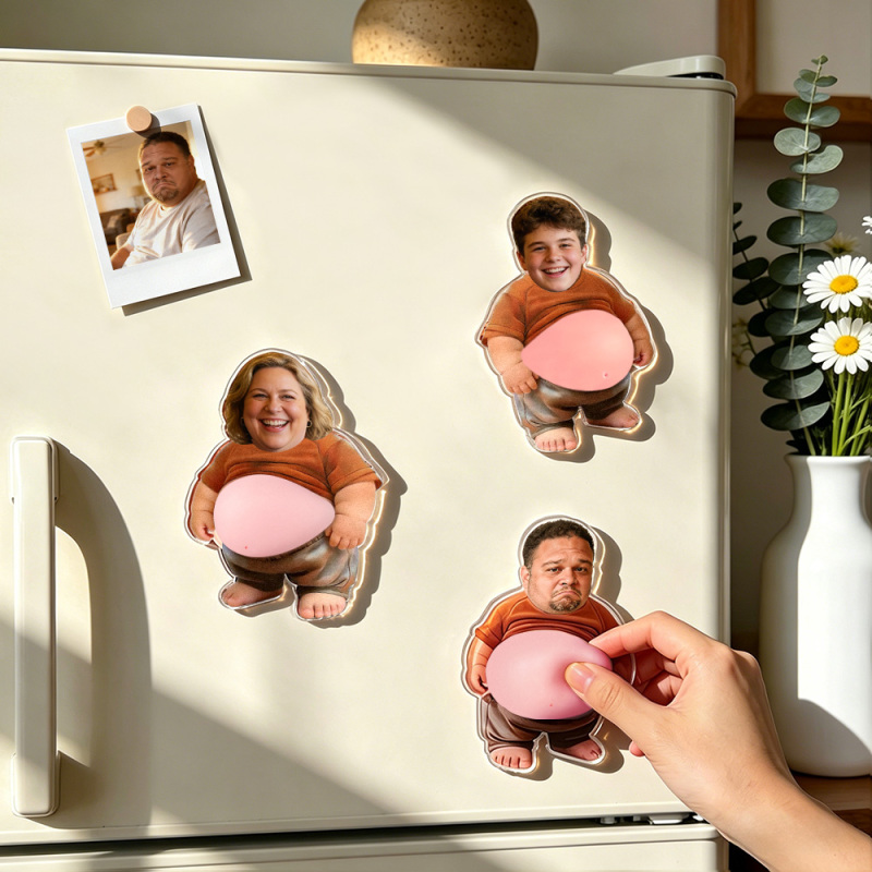 Custom Face Squishy Belly Anti-collision Acrylic Fridge Magnet – Personalized Photo Fridge Magnet with Soft Squeeze Belly, Cute Funny Gift for Couples & Friends