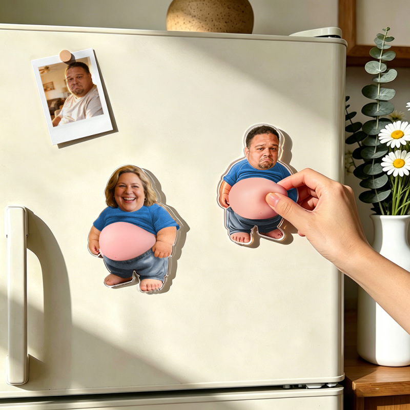 Custom Face Squishy Belly Anti-collision Acrylic Fridge Magnet – Personalized Photo Fridge Magnet with Soft Squeeze Belly, Cute Funny Gift for Couples & Friends