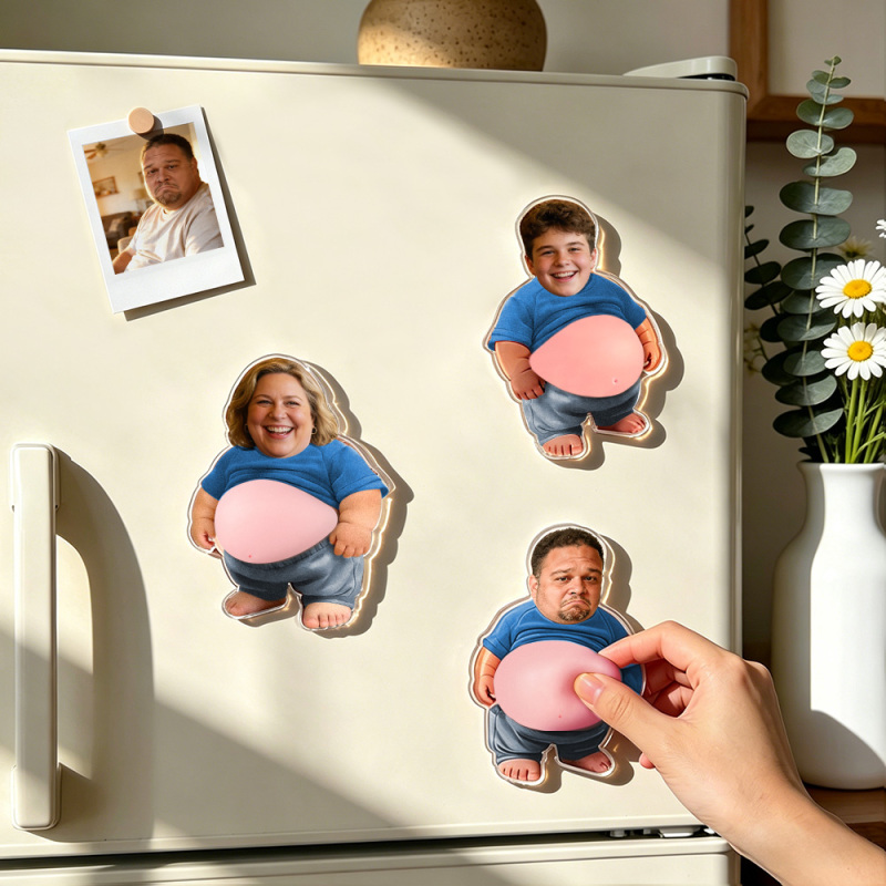 Custom Face Squishy Belly Anti-collision Fridge Magnet – Personalized Photo Fridge Magnet with Soft Squeeze Belly Cute Funny Father's Day Gift for Dad