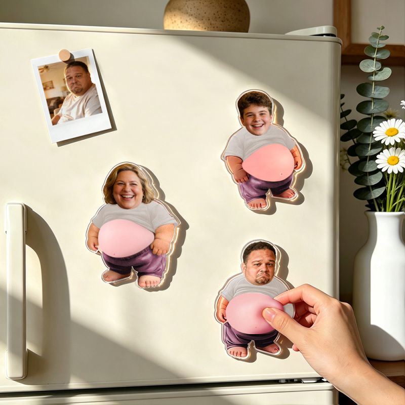 Custom Face Squishy Belly Anti-collision Acrylic Fridge Magnet – Personalized Photo Fridge Magnet with Soft Squeeze Belly, Cute Funny Gift for Couples & Friends