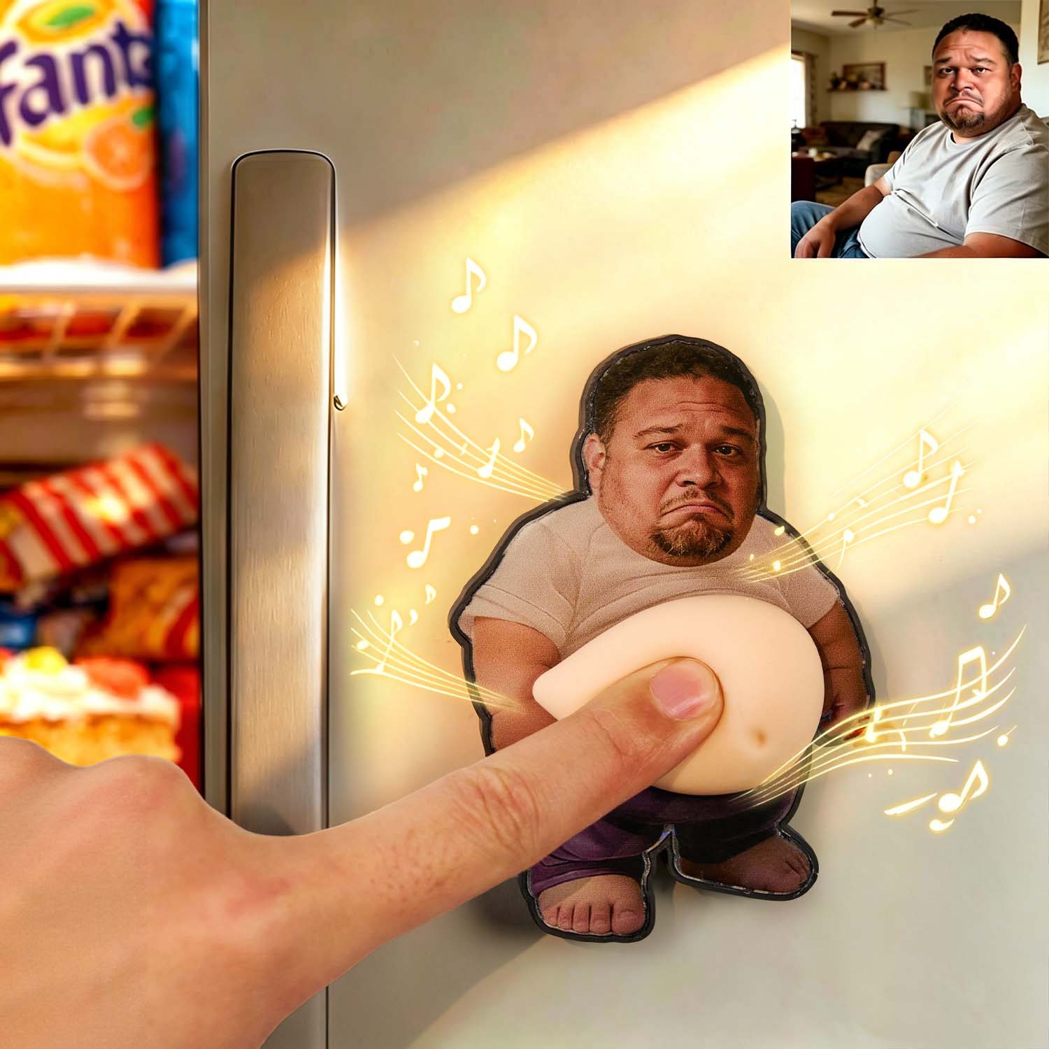 Personalized Squishy Photo&Music Fridge Magnet – Custom Photo Character Squeeze Belly Magnet with Built-in Sound, Funny Gift for Family & Couples