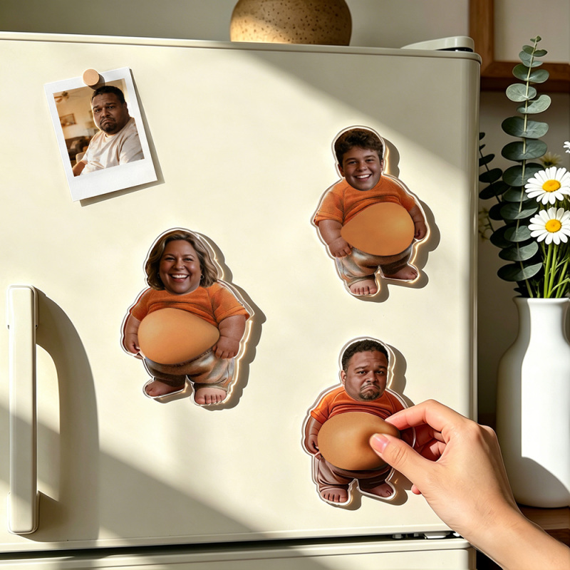 Father's Day Gifts Custom Face Squishy Belly Anti-collision Fridge Magnet Personalized Photo Fridge Magnet with Soft Squeeze Belly Cute Funny Gift for Couple