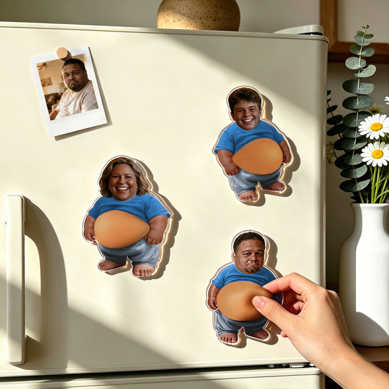 Father's Day Gifts Custom Face Squishy Belly Anti-collision Fridge Magnet Personalized Photo Fridge Magnet with Soft Squeeze Belly Cute Funny Gift for Couple