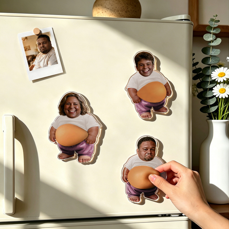 Father's Day Gifts Custom Face Squishy Belly Anti-collision Fridge Magnet Personalized Photo Fridge Magnet with Soft Squeeze Belly Cute Funny Gift for Couple