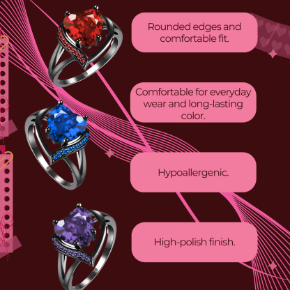 Gothic Black Plated Couple Ring Set Big Heart Red Zircon Women Ring Red Dragon Pattern Tungsten Men Band Lover Matching Jewelry