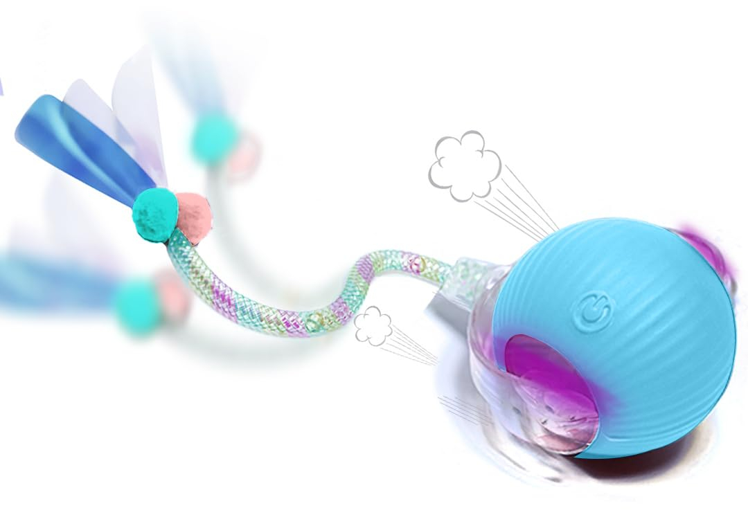 Cat Toy Ball with Tail Rope, Smart Rolling Ball, LED Light, Electric Self-Rolling Pet Toy, Interactive Cat Jumping Ball, Automatic Cat Teaser Ball, Small Dog Toy, Pet Excercise, Cat Activity