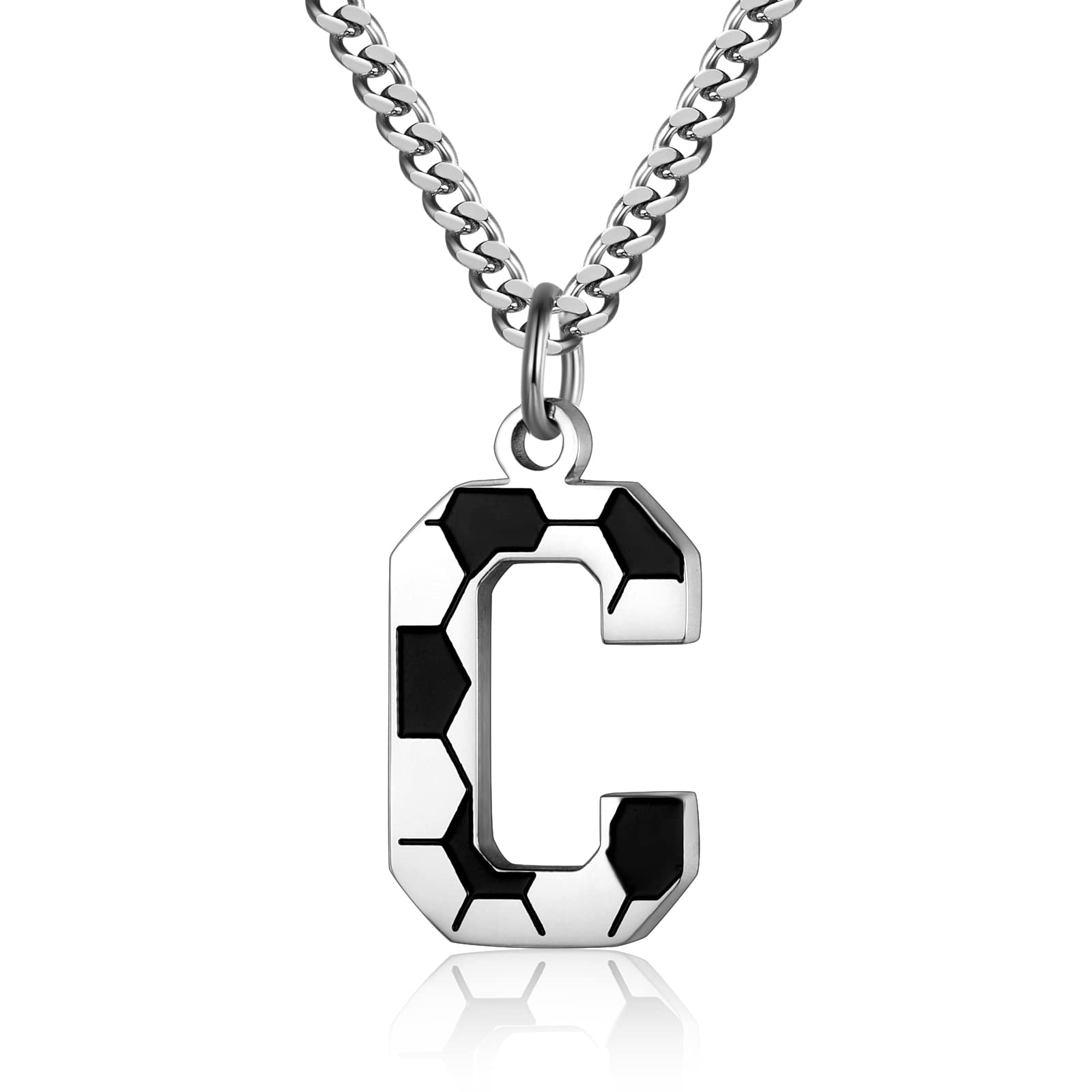 Initial A-Z Letter Soccer Necklace for Men - Charm Pendant With Stainless Steel