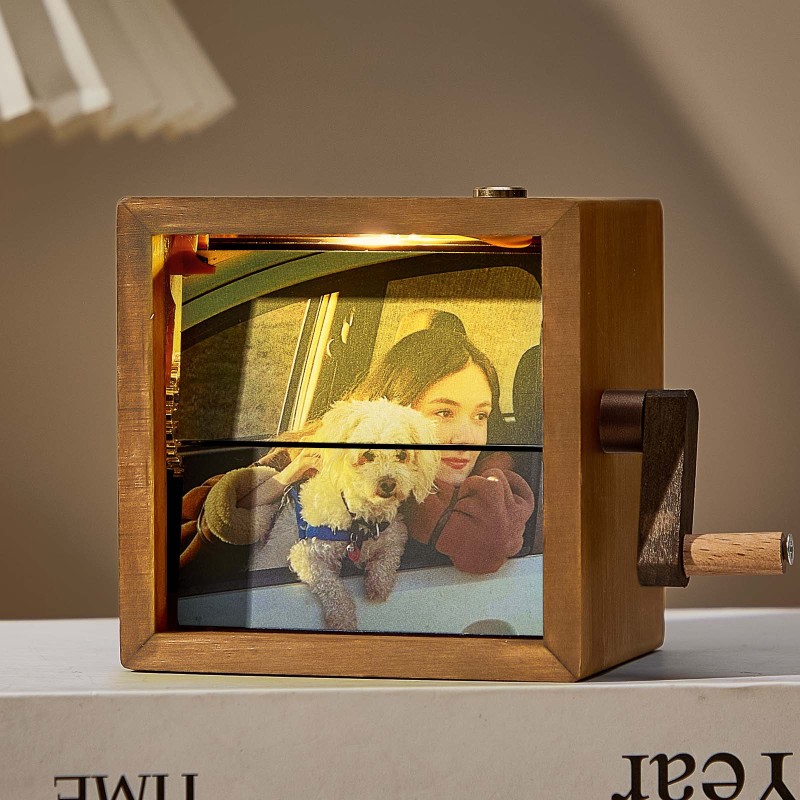 Custom Photo Flipbook Frame Animation Machine Mechanical Hand-cranked Flipbook Box Photo Album with Light Unique Gifts for Pet Lovers-pawsmeowz