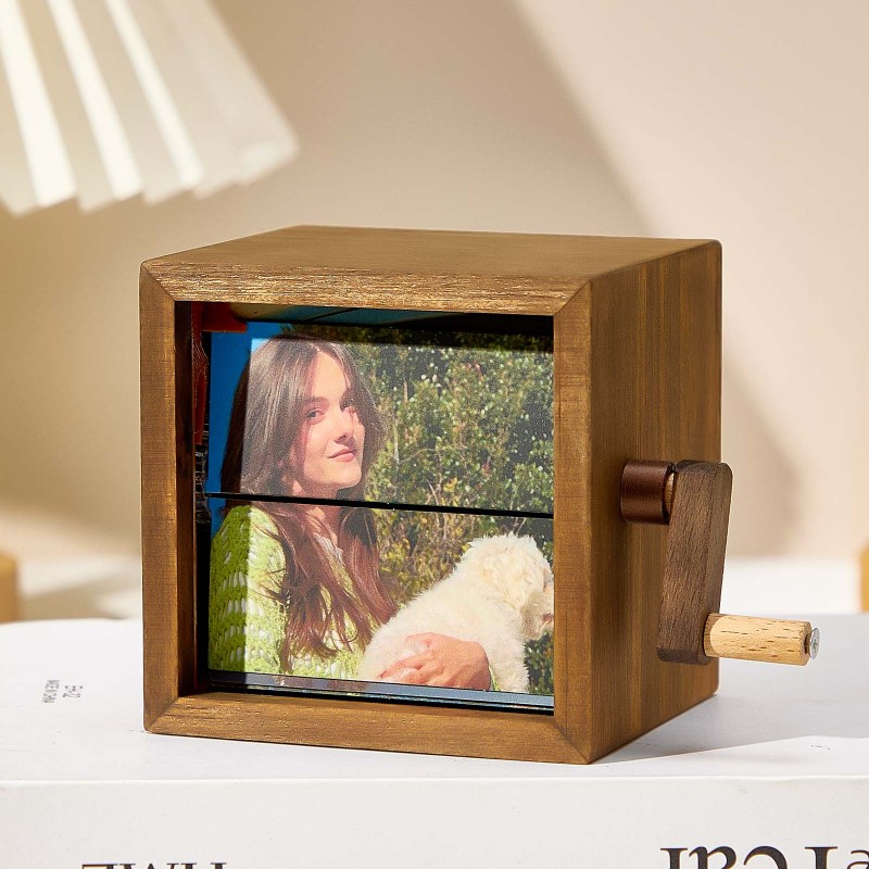 Custom Photo Flipbook Frame Animation Machine Mechanical Hand-cranked Flipbook Box Photo Album with Light Unique Gifts for Pet Lovers