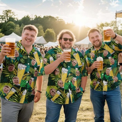Custom Face Tropical Lager Leaf Hawaiian Shirt Funny Personalized Beer Shirt for Beer Lover, Summer BBQ, Camping