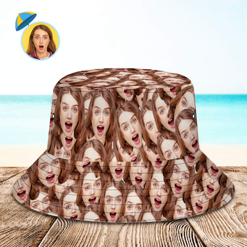 Custom Bucket Hat Unisex Face Mash Bucket Hat Personalize Beach Sports Hat with Pet Face-Pawsmeowz