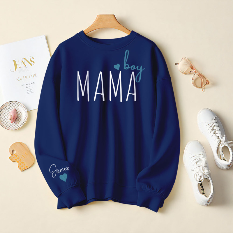 Custom Boy Mama Sweatshirt with Kid Name, Personalized Mom Of Boys Hoodie