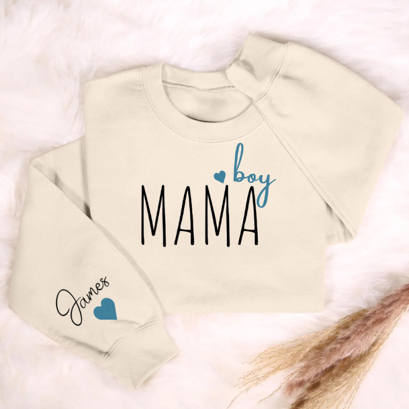 Custom Boy Mama Sweatshirt with Kid Name, Personalized Mom Of Boys Hoodie