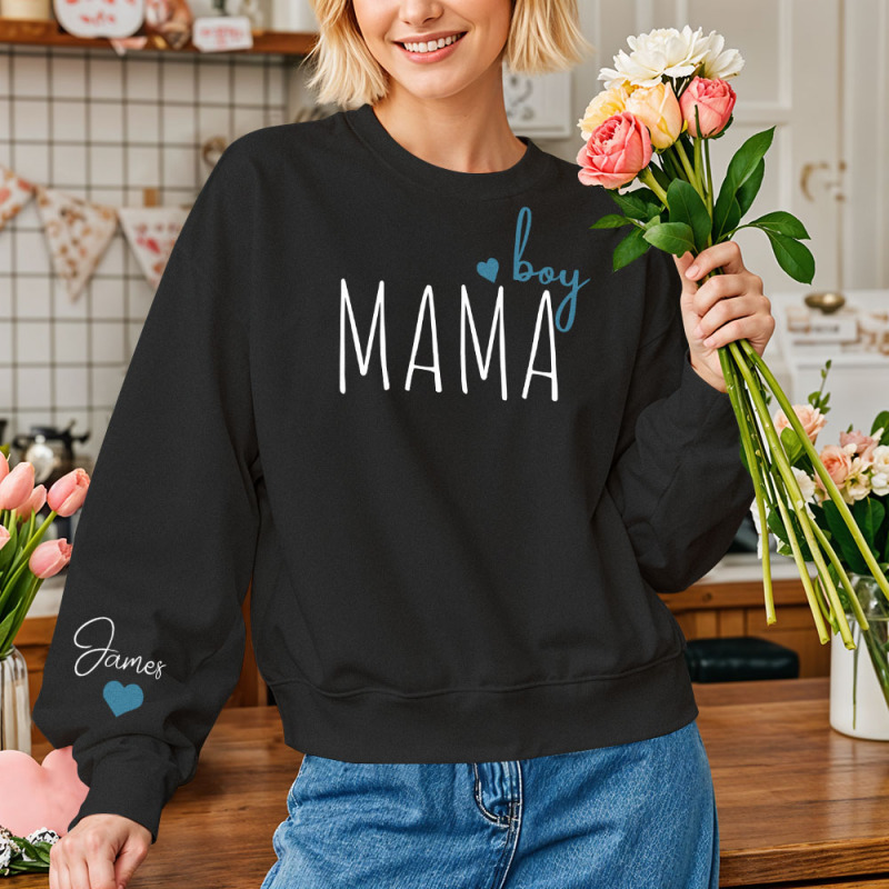 Custom Boy Mama Sweatshirt with Kid Name, Personalized Mom Of Boys Hoodie