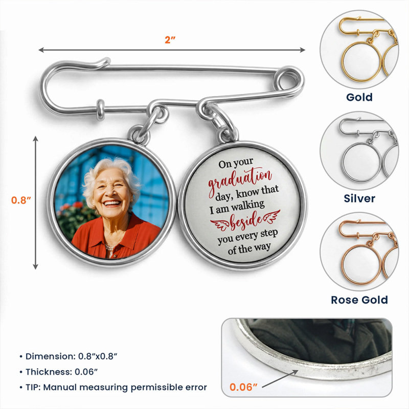 Graduation Walking Beside You Every Step - Personalized Lapel Pin With Photo Charms