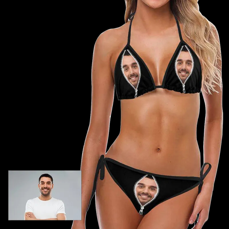 Custom Face Bikini Women's Sexy Photo Segmented Swimsuit - Zipper