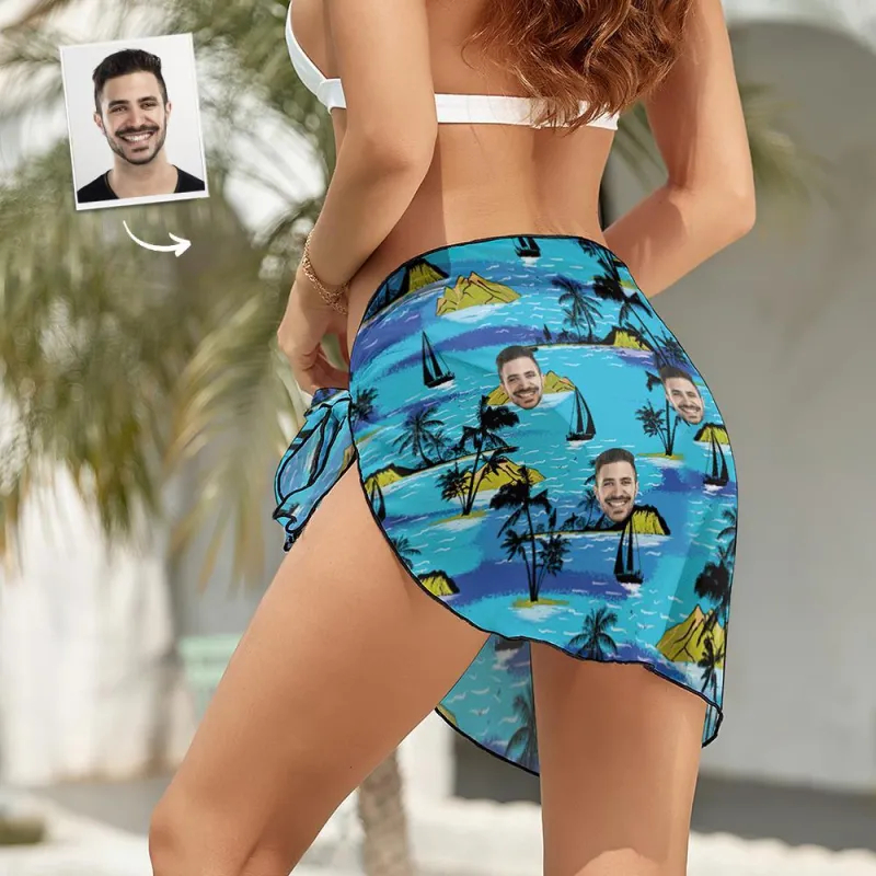 Custom Face Beach Wrap Women Short Sarongs - Island Vacation