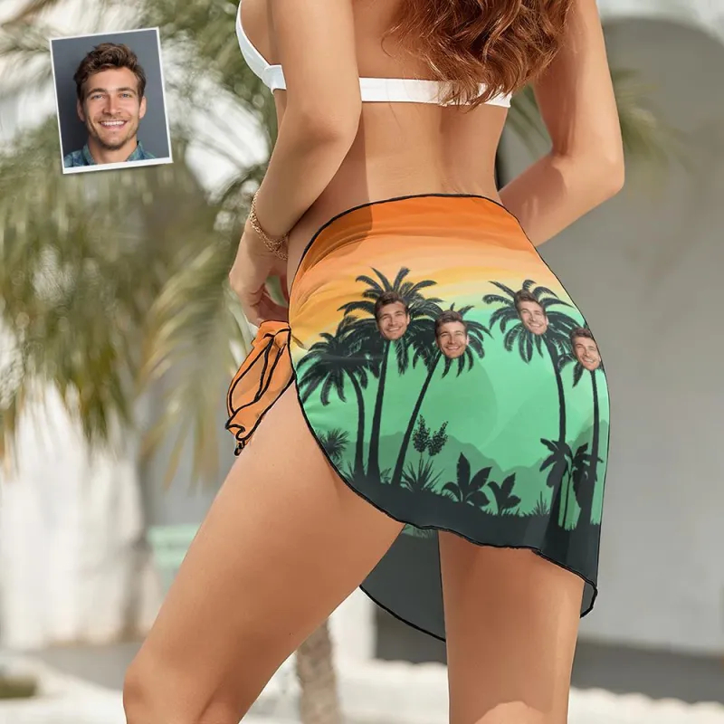 Custom Face Beach Wrap Women Short Sarongs - Sunset