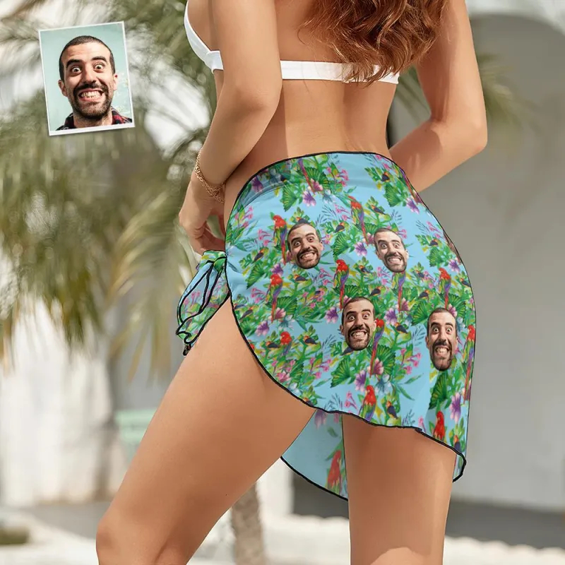 Custom Face Beach Wrap Women Short Sarongs - Parrot