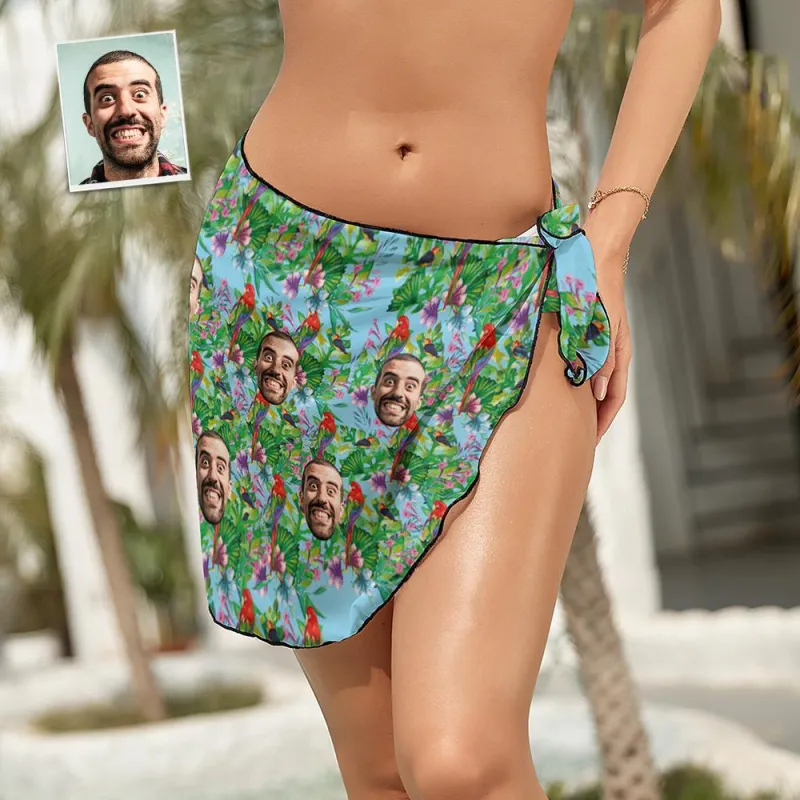 Custom Face Beach Wrap Women Short Sarongs - Parrot