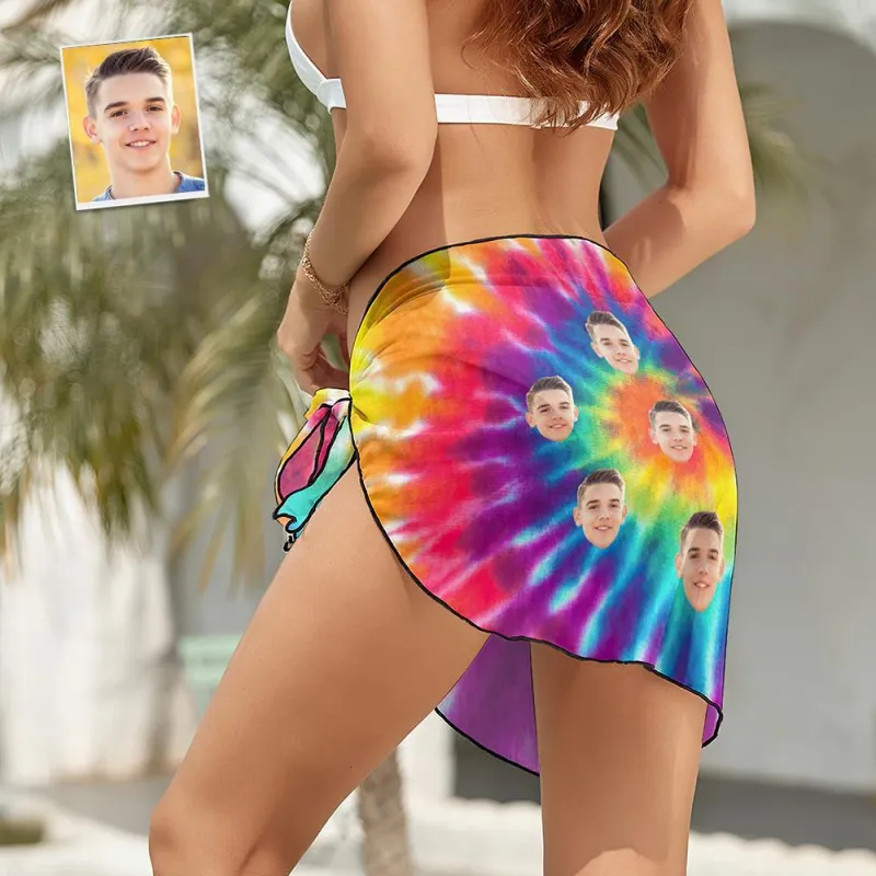 Custom Face Beach Wrap Women Short Sarongs - Tie Dye