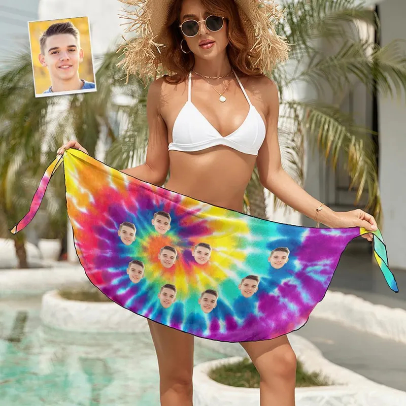 Custom Face Beach Wrap Women Short Sarongs - Tie Dye