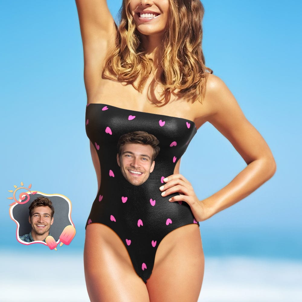 Custom Face Swimsuit Personalized Heart Strapless Swimsuit Gift For Her