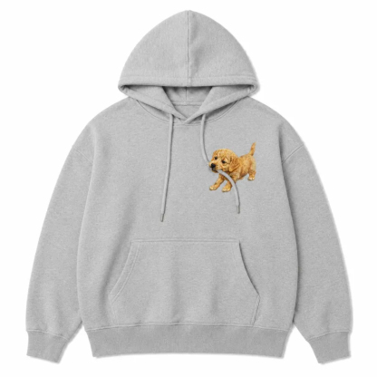 Custom Pet Embroidered Hoodie – Personalized Dog Photo Embroidery Hoodie with Puppy "Biting Drawstring" Design | Custom Pet Lover Gift