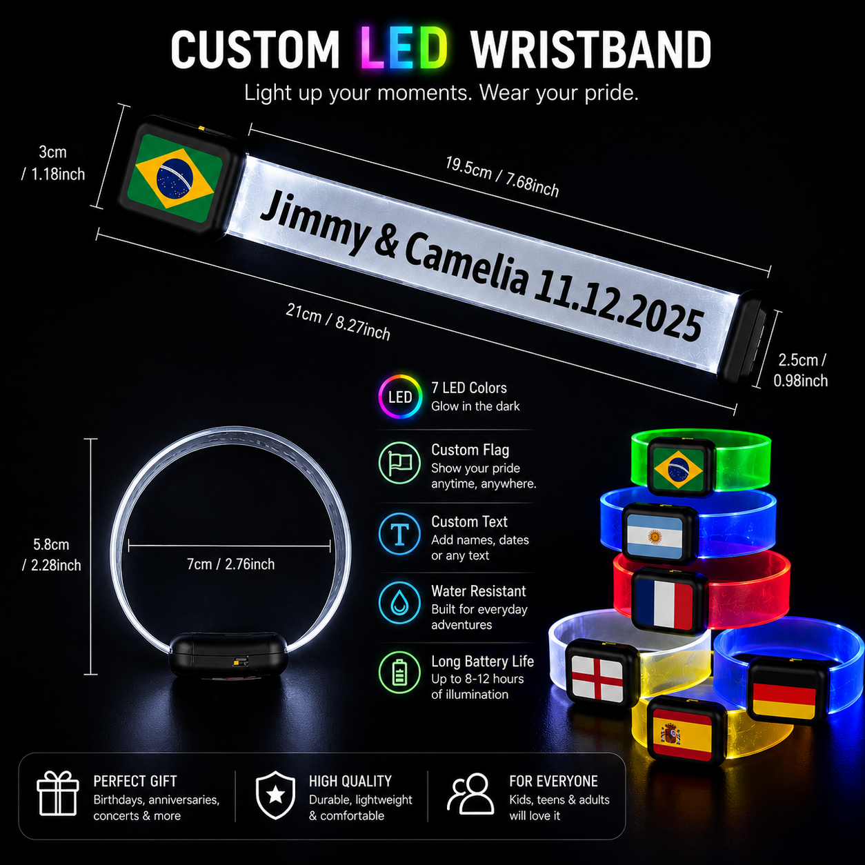 Custom Global Soccer Football Tournament LED Party Bracelet Personalized Flag Glow Bracelets with Photo LED Bracelets Party