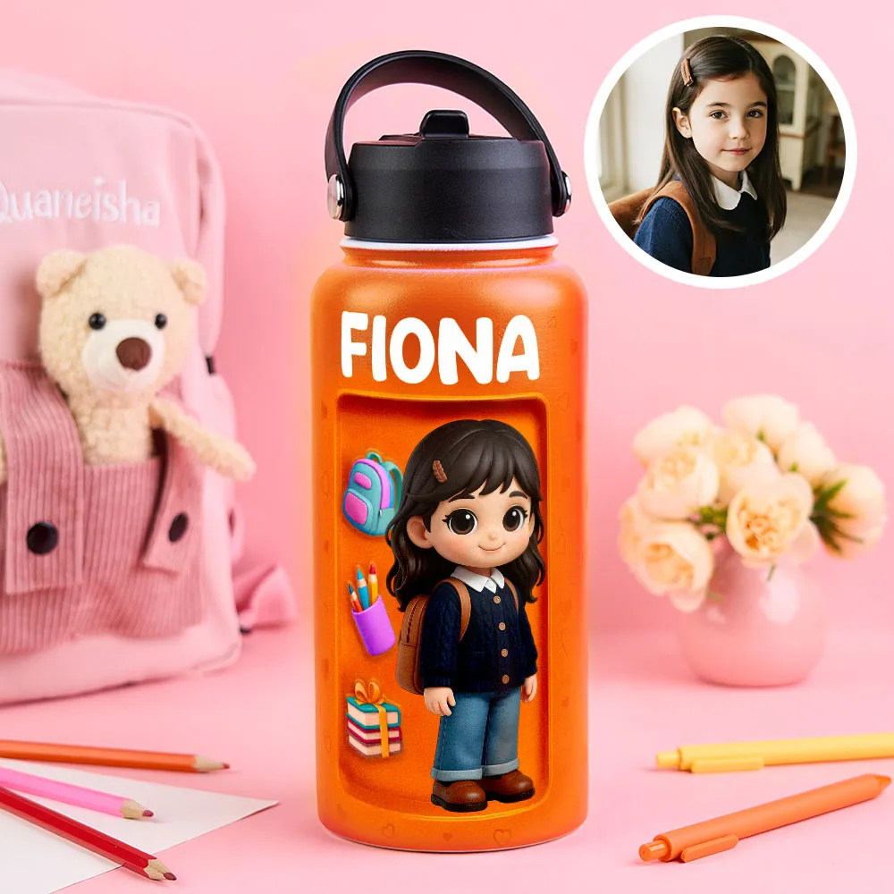 Custom Photo 3D Inflated Effect Printed Kids Water Bottle - Personalized Back To School Gifts For Kids - Fuel Your Bright Young Mind