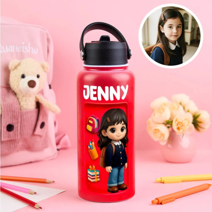 Custom Photo 3D Inflated Effect Printed Kids Water Bottle - Personalized Back To School Gifts For Kids - Fuel Your Bright Young Mind