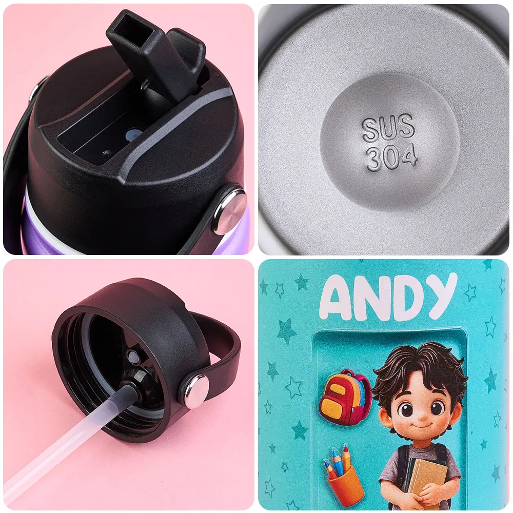 Custom Photo 3D Inflated Effect Printed Kids Water Bottle - Personalized Back To School Gifts For Kids - Fuel Your Bright Young Mind