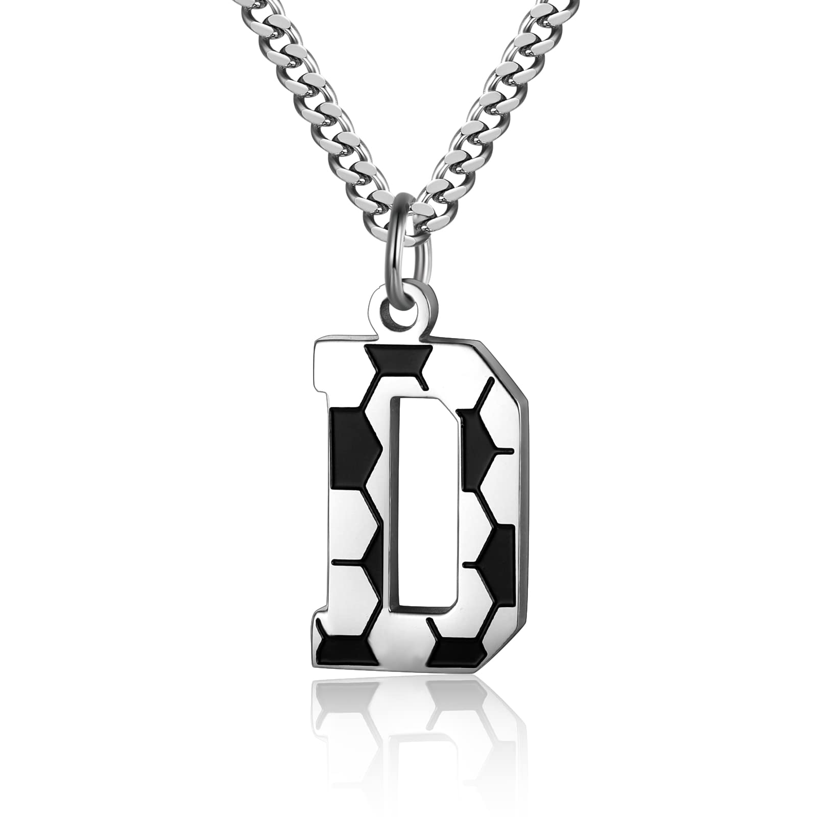 Initial A-Z Letter Soccer Necklace for Men - Charm Pendant With Stainless Steel