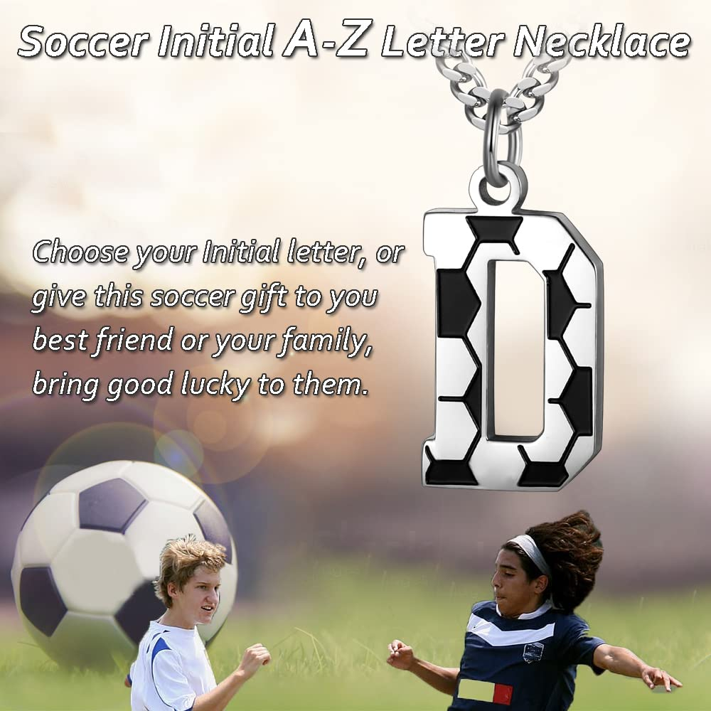 Initial A-Z Letter Soccer Necklace for Men - Charm Pendant With Stainless Steel